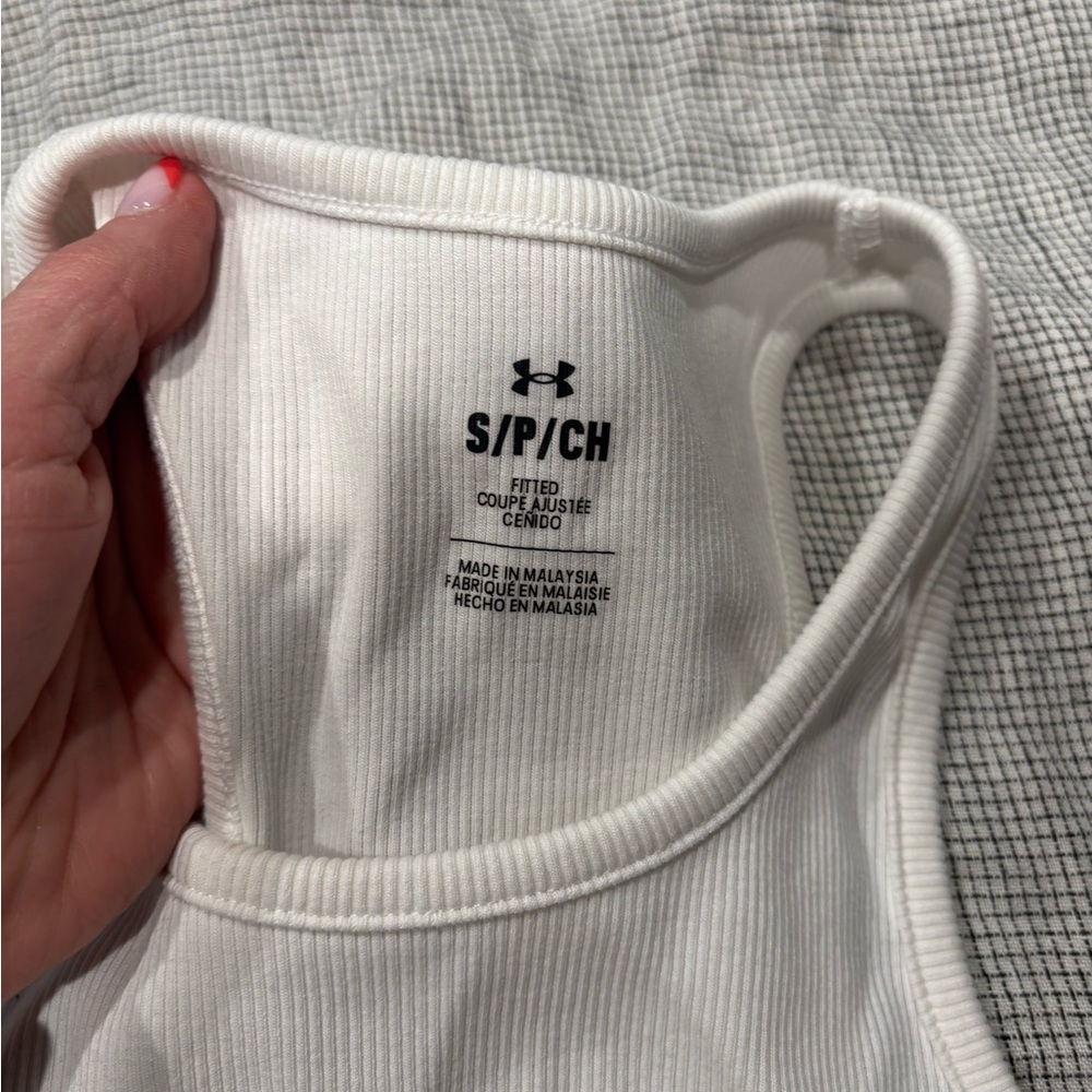 Under Armour Women's White Ribbed Racerback Tank - Picture 2 of 3